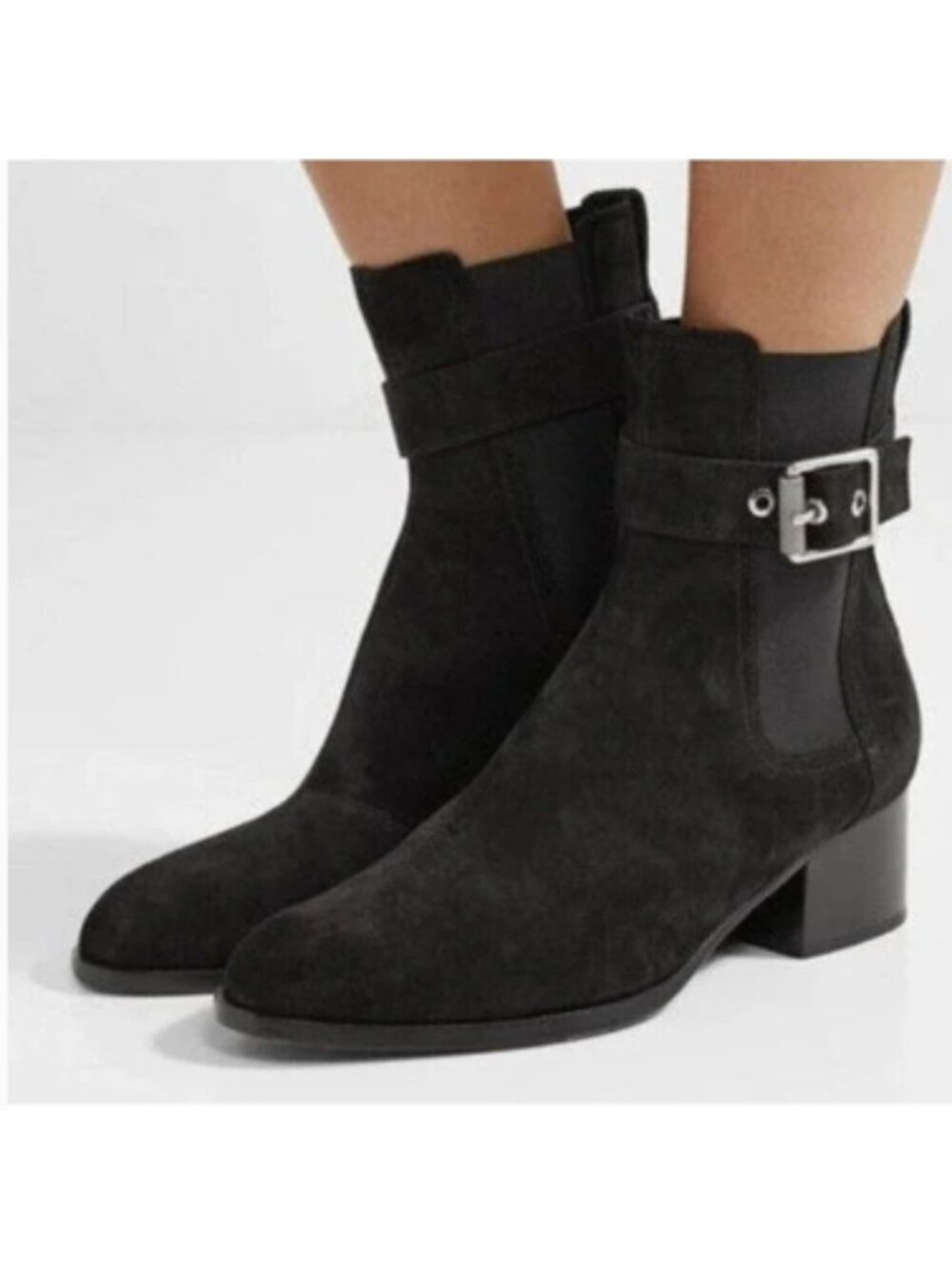 Rag & Bone Moto Boots Size 6.5 Black Suede Biker Block Heel Chelsea Ankle Bootie